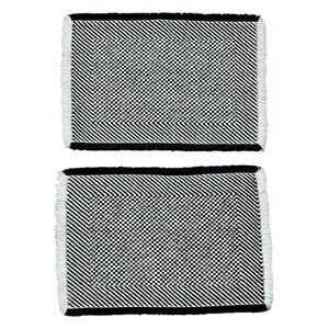 Vintage 1980s Woven Black & White Fringe Placemats Set 2 Checked 17 x 11 Unique